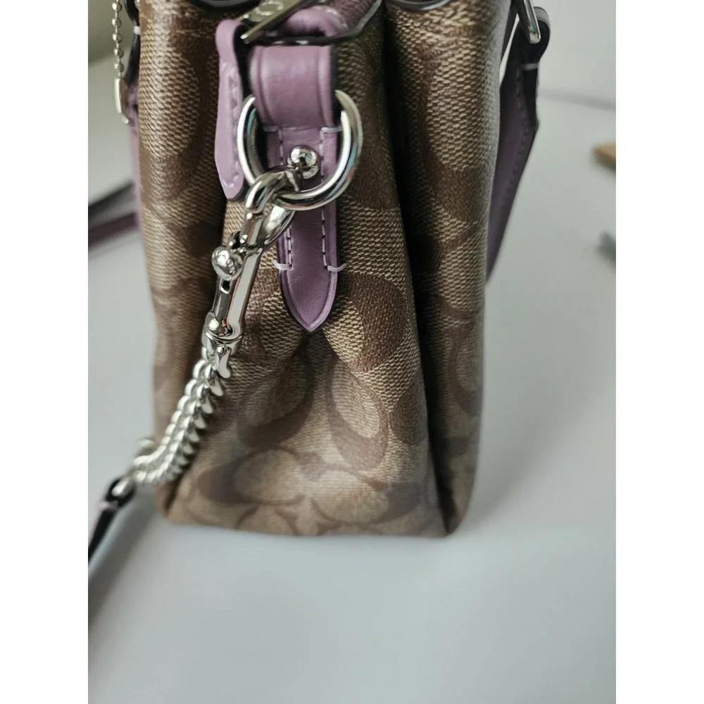 Coach F29484 Signature‎ Brown Khaki Mauve Satchel Crossbody Shoulder Bag Purse